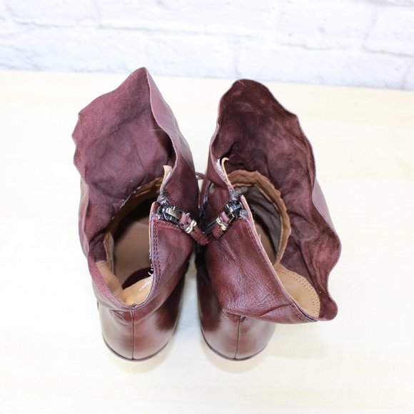 Earthies Eleganza Red Leather Pleated Laced Side Zip High Heeled Ankle Boots 7 B - Picture 6 of 9